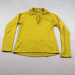 Womens PATAGONIA R1 Mustard Yellow Sweatshirt Polartec Stretch Pullover S Flaws